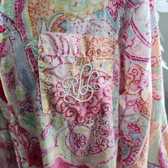 Ralph Lauren Floral Pink Button Down Womens Shirt Size S/M 3/4 Sleeve - Picture 2 of 8